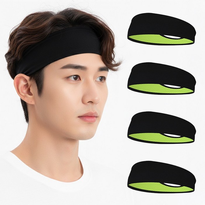 Simplearth 땀흡수 남자 헤어밴드 머리땀밴드 4개