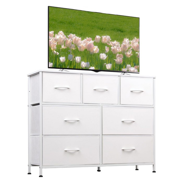 소웰홈 패브릭 3단7문 모던 거실장, 화이트