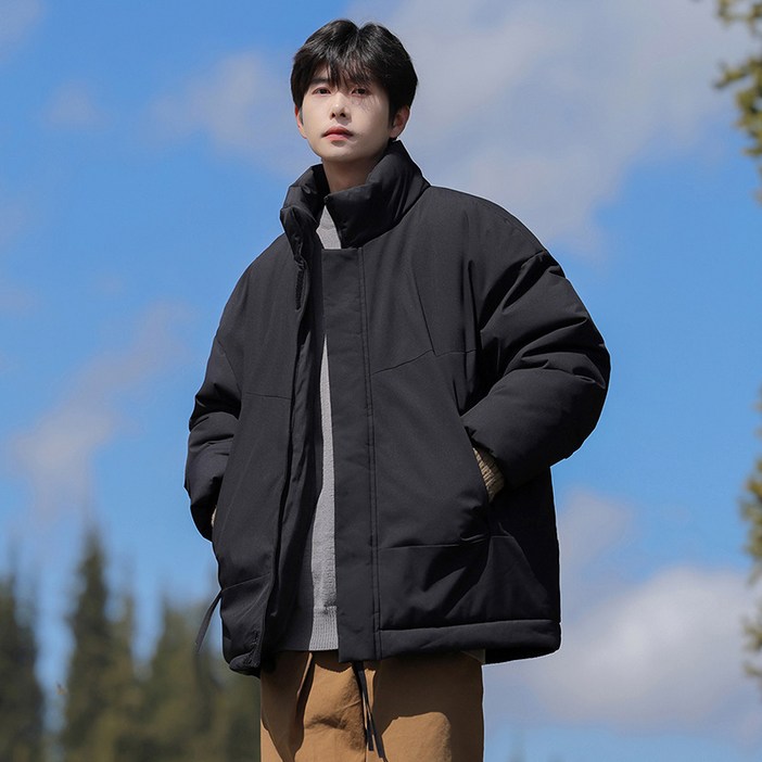 ANYOU 남성용 하이넥 기모자켓 캐주얼 방한 코트 남자 경량 패딩 점퍼 방풍 보온 집업 패딩