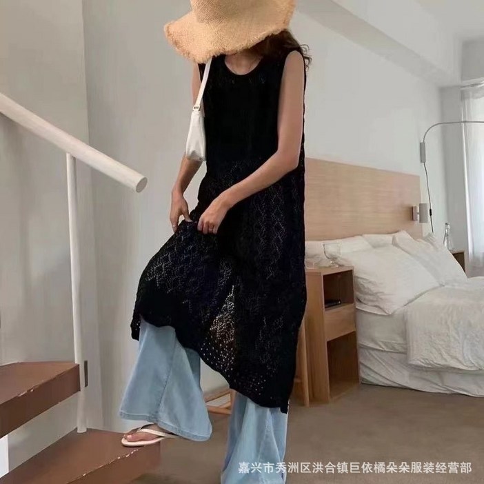 엔젤D 여성 사선 슬릿 레이어드 원피스 롱 조끼