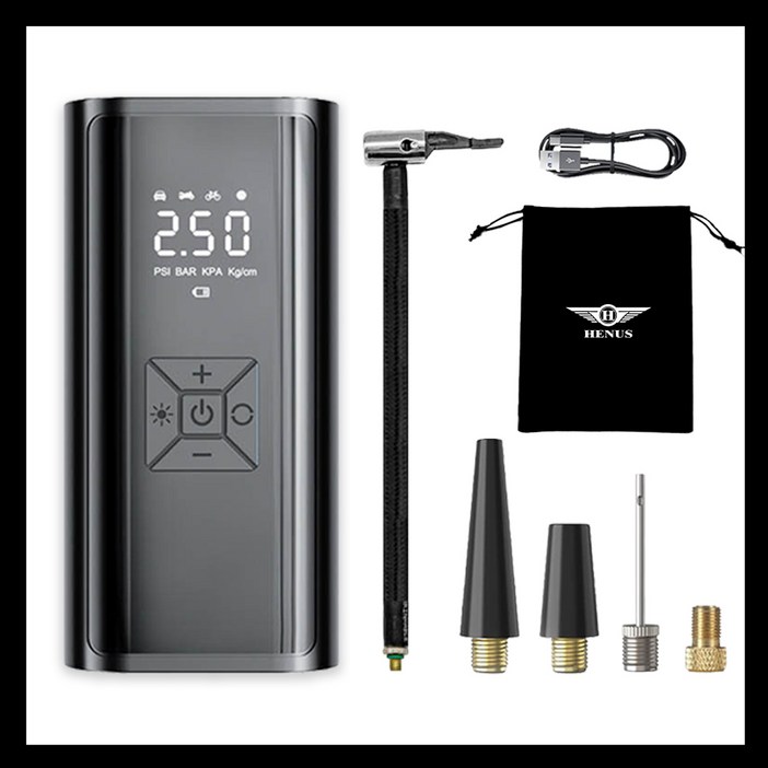 헤이즈 무선 공기압 주입기 무선 올인원 세트 에어펌프 6000mAh, 블랙, 1개