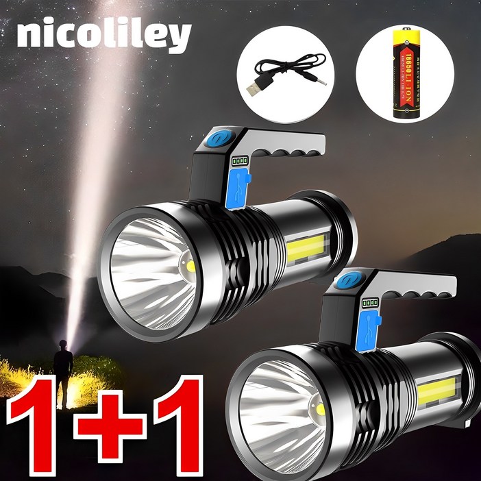 nicoliley 초강력 LED 후레쉬 충전식 서치라이트 미니 고휘도 손전등 후레쉬 11