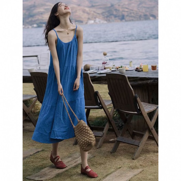 COSYEVNO 여름 여성 나시원피스 캐주얼 루즈핏 단색 라운드넥 민소매 패션 롱스커트