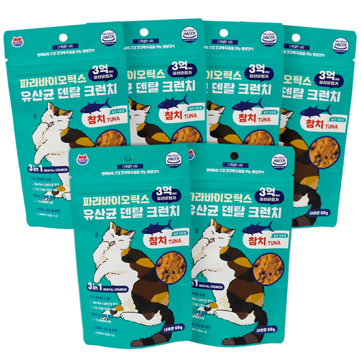 푸디 더특별한식탁 고양이 간식 포스트바이오틱스 유산균 덴탈 크런치, 참치, 60g, 6개