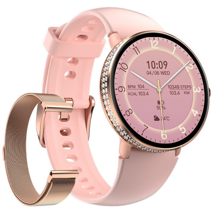 와피크 여성 스마트워치 ME10 블루투스 통화가능 GPS 1.19인치 밴드 18mm, GPS + 블루투스, 3cm, 골드