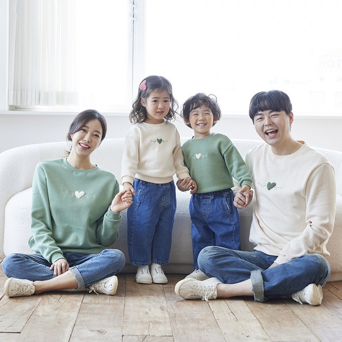몽피마피 풀잎하트 맨투맨 패밀리 23C01 패밀리룩,가족사진의상