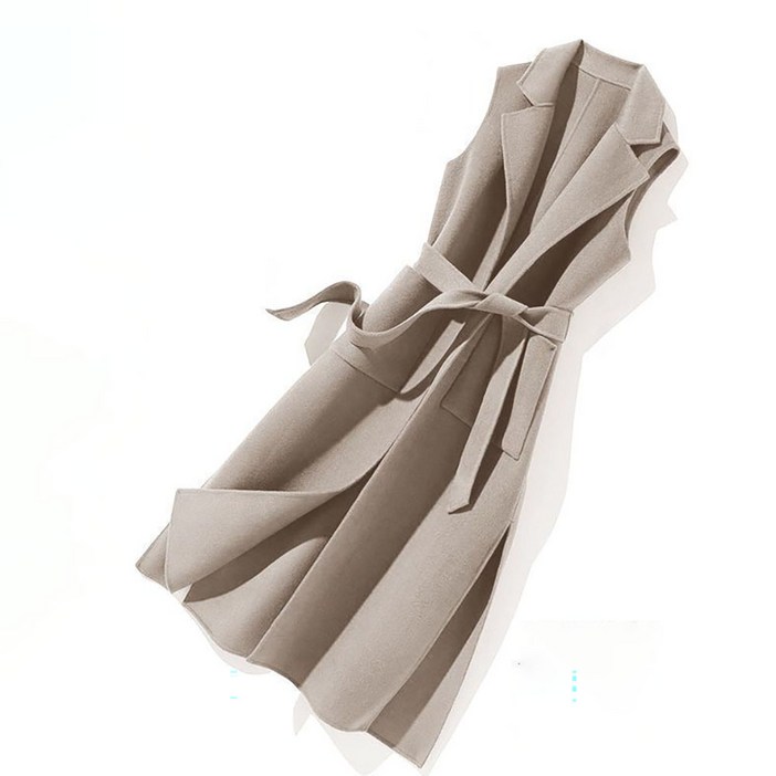 ROYALBELLE 여성 카라넥 롱 슬림핏 베스트 허리끈 세련된 데일리 패션 조끼 S091317