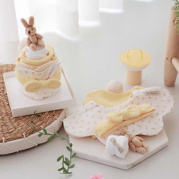 출산백일선물 우이동금손 블레스 아기옷 케이크 5종세트선물포장