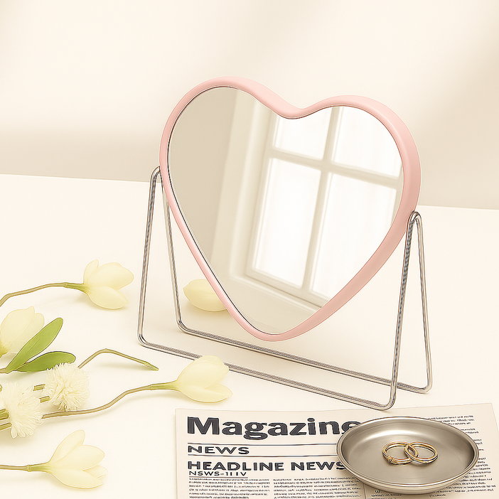 몽벨르 러블리 무드 감성 하트 탁상 거울, 핑크