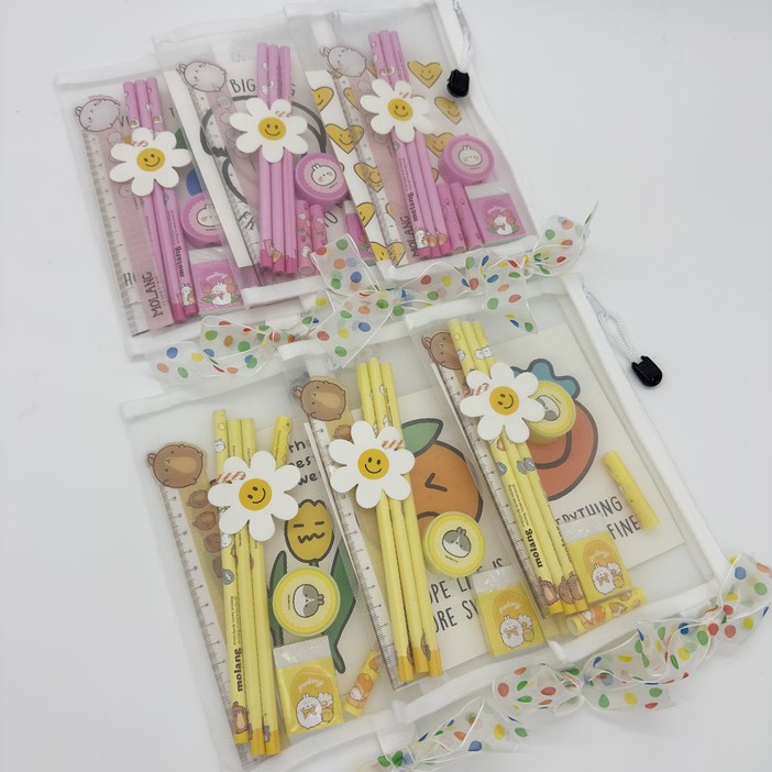 어린이집 초등학생 생일선물 학용품 답례품, 6개, 옐로우핑크