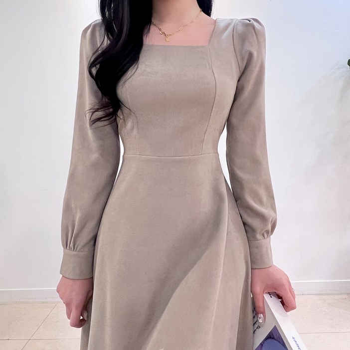 투디 스웨이드 스퀘어넥 플레어 롱원피스, 3color