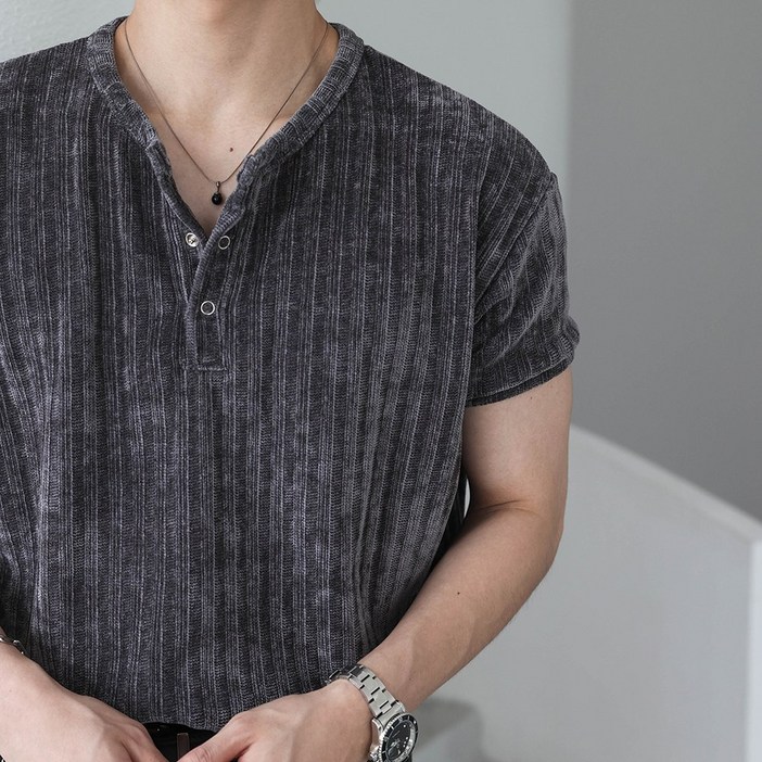 벨로아 헨리넥 머슬핏 골지 반팔 티셔츠4color