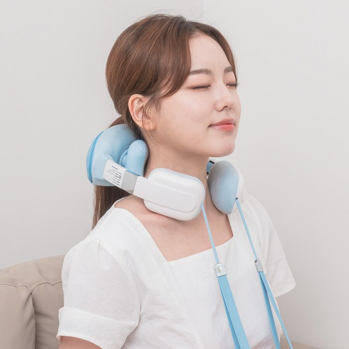 릴렉스파 목 어깨 마사지기 무선 온열 H형 승모근 겨울 벨벳 원단 안마기, 파란색