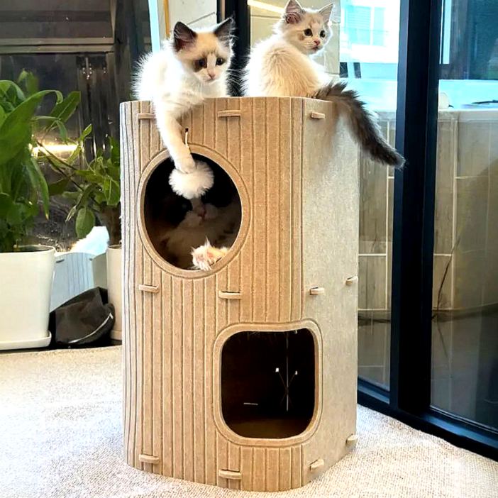 꼼꼼펫 고양이 숨숨집 통나무형 하우스