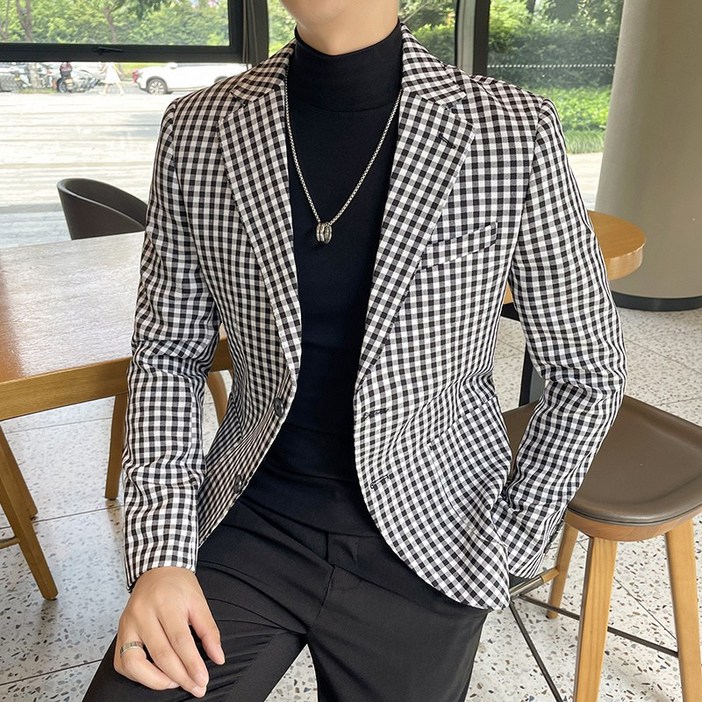 가을 레드체크 스몰정장 캐주얼트렌드 슬림하운드투스코트A51P155