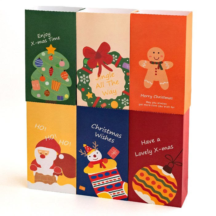 그린나무 크리스마스 포장 종이봉투 세트, 1세트