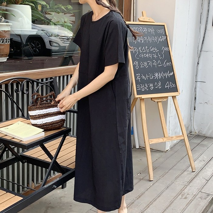 앤샵  [자체제작/국내생산] 여성용 링클  아노락 반팔 뒷주머니 롱 원피스(3color)