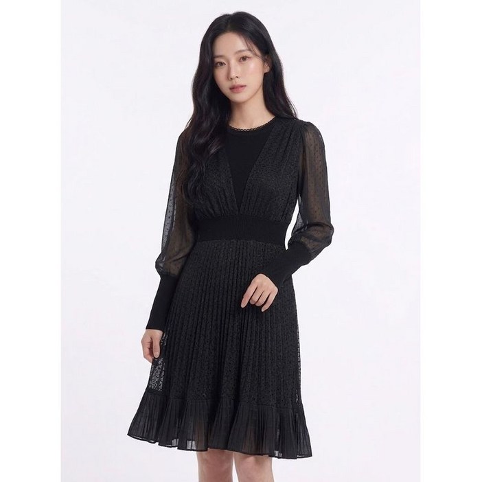 에고이스트 우븐 패치 볼륨 니트 원피스 블랙 EP1KO760
