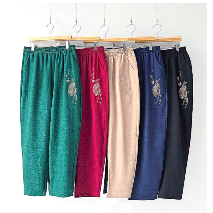 편마담샵 할머니 마바지 봄여름 항아리바지 80대여성 몸빼 고무줄 8부 자수 바지