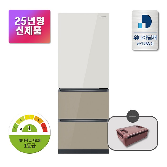 [위니아 딤채] 25년형 1등급 3도어 330L 스탠드 김치냉장고 EDT33KBPIER 샤인 베이지브라운 전국무료설치