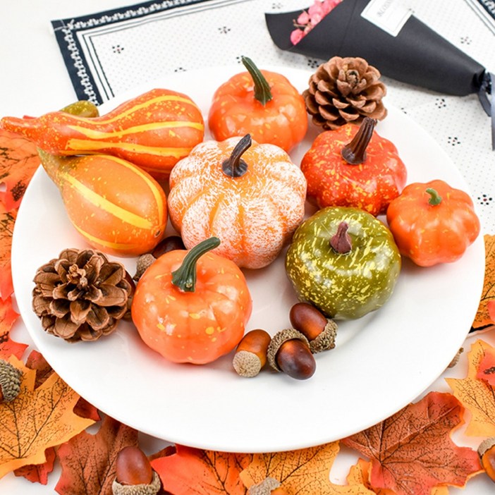 호박 도토리 솔방울 단풍 모형세트 가을 추수감사절 할로윈 꾸미기, 미니 호박 도토리 세트