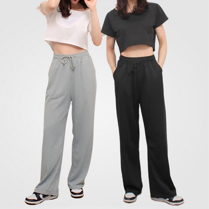 바이엘라 여성 트레이닝 바지 밴딩 와이드 일자 팬츠 세트