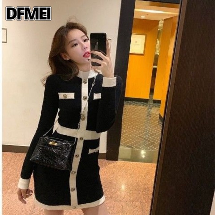 DFMEI 스웨터녀 니트 레깅스 ins 초선 날씬해 보이는 명원 원피스 트렌드