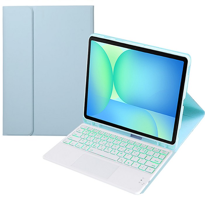 갤럭시탭 S11 무선 LED 터치패드 키보드 북커버 케이스 S펜 수납, 스카이블루, 1개