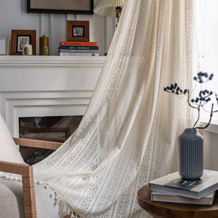 빈티지 레이스 린넨 커튼 가리개 태슬커튼