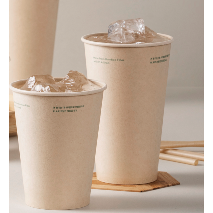 아이스 전용 양면 코팅 PLA 대나무 종이컵 16oz 490mL 컵, 1개