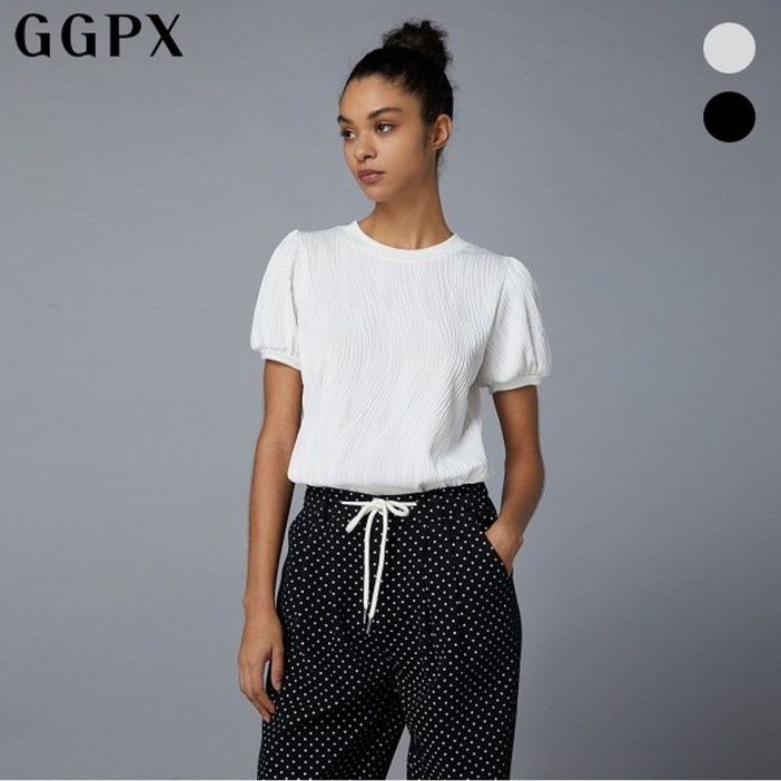 GGPX 숏 슬리브 엠보 블라우스형 티셔츠  GO4TS009F