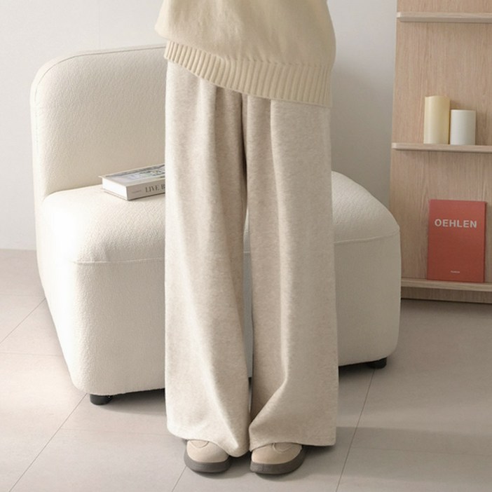 데일리앤 버터 겨울 밍크 기모 밴딩 와이드 트레이닝 팬츠 여자 츄리닝 통바지