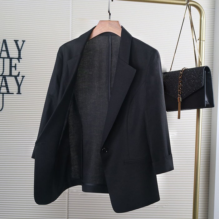 WEIHAN 여성 칠부 린넨 정장 코트 슬림 얇은 상의 면 마 블레이저 여름 숏 자켓