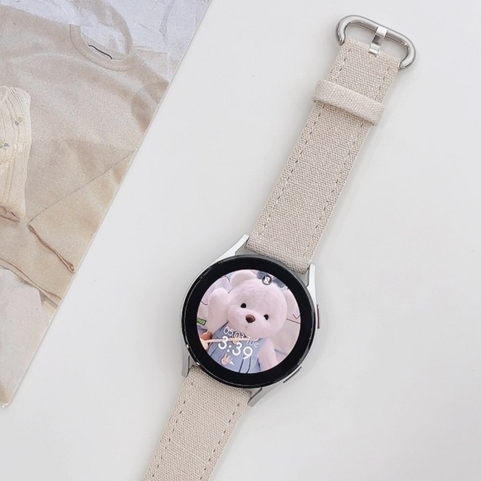 우먼스9999 갤럭시 워치 호환 데일리 린넨 스트랩, 베이지, 갤럭시워치4워치4클래식5 20mm