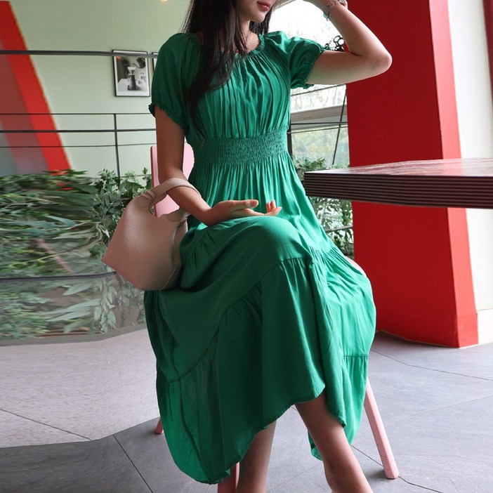 메리앤유 오프숄더가능 스모크밴딩 비비드 캉캉원피스