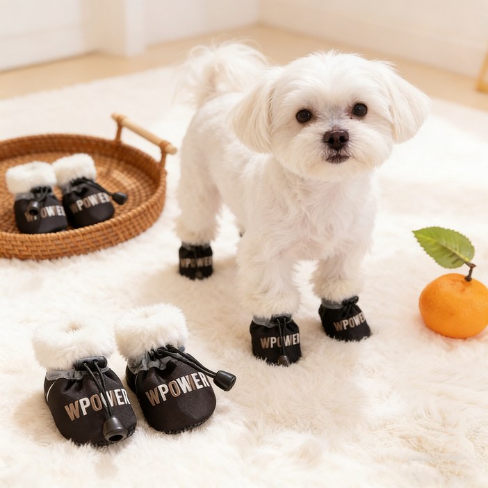 강아지 겨울 방한 눈길 부츠 부드러운 바닥 논슬립 신발 외출 방오 털 신발 애견 발보호