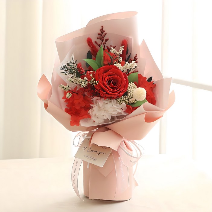 뷰티풀데코센스 생화 프리저브드 꽃다발 + 쇼핑백