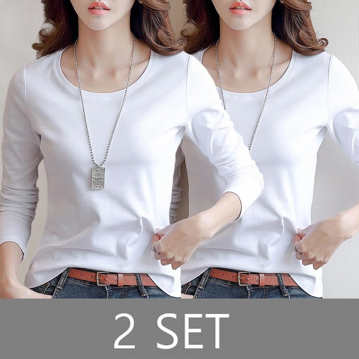 ROYALBELLE 2장묶음 여성 봄가을 라운드넥 긴팔 슬림핏 기본 이너웨어 티셔츠 11세트 K0012617