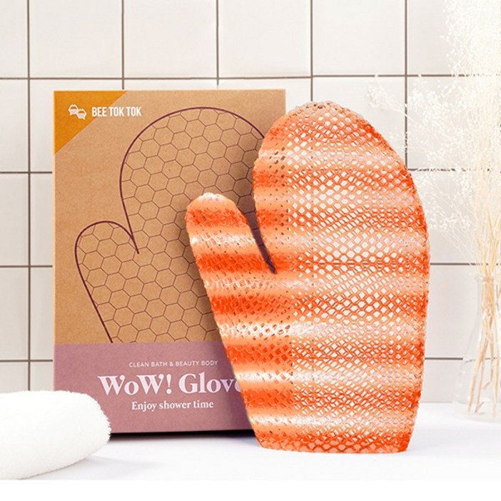 비톡톡 와우글러브 반영구 샤워타올, 1개, 오렌지