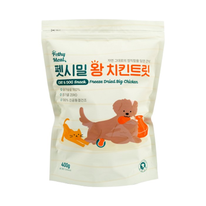 펫시밀 대용량 저염분 왕치킨트릿 동결건조 강아지 고양이 간식, 왕치킨, 400g, 1개
