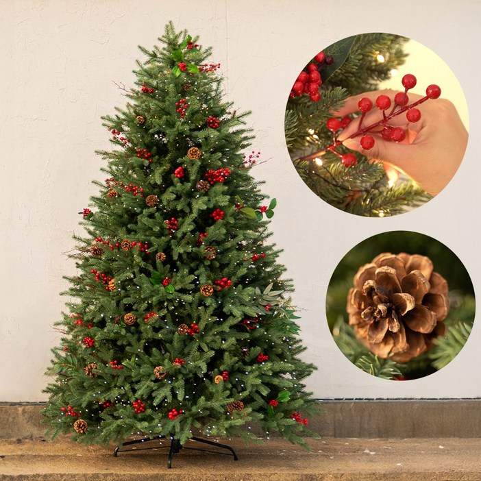 180cm 크리스마스 트리  열매 솔방울 오너먼트 47종  전구 1,200구  보관가방 풀세트