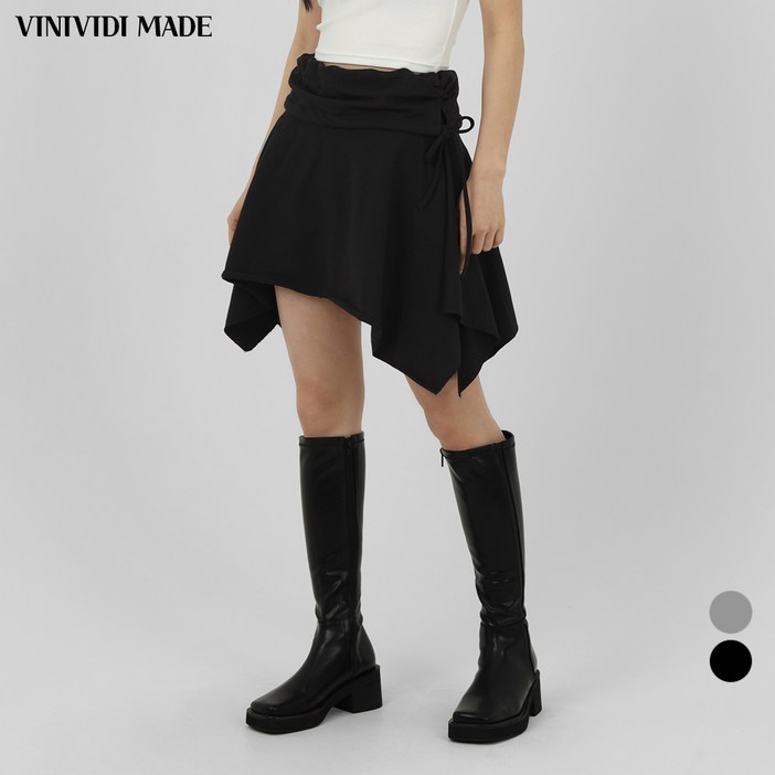VINIVIDI 자체제작 숏롱 여성 유니크 허리밴딩 A라인 언발란스 레이어드 스커트