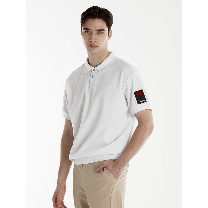 듀빅 남성 오버핏 블루종 와펜 반팔티셔츠 DE2MTS102WH