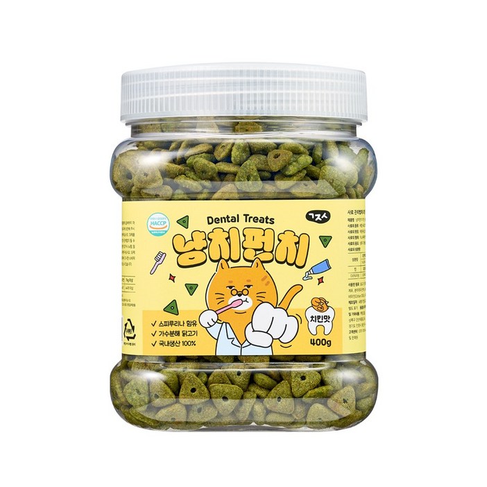 고지식 냥치펀치 고양이 구강관리 이빨과자 대용량 덴탈트릿 간식, 1개, 400g, 치킨맛 고지식 냥치펀치 고양이 구강관리 이빨과자 대용량 덴탈트릿 간식, 1개, 400g, 치킨맛