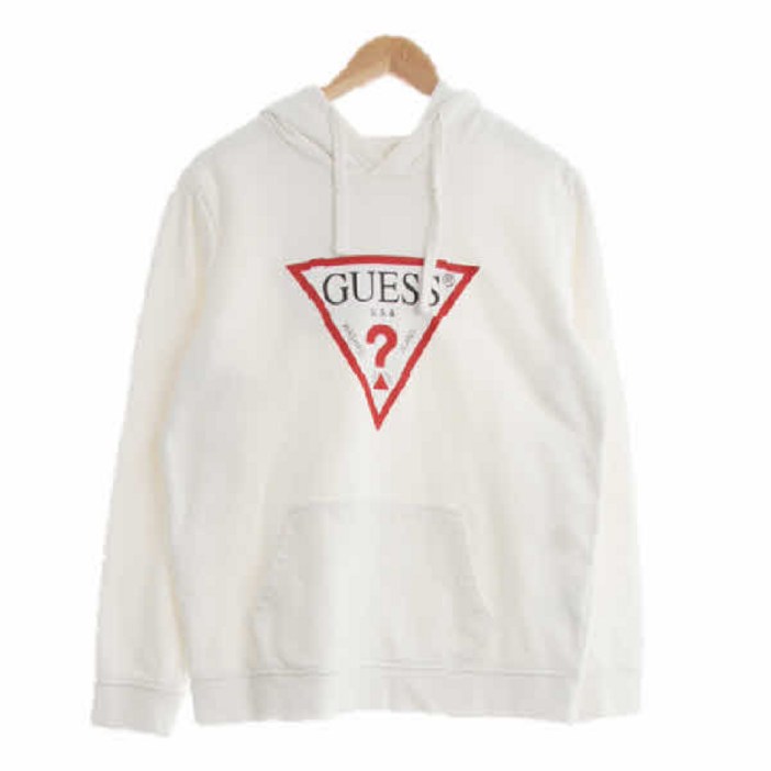 9763 Guess 화이트 프린팅 면 중앙빅로고후드티 M