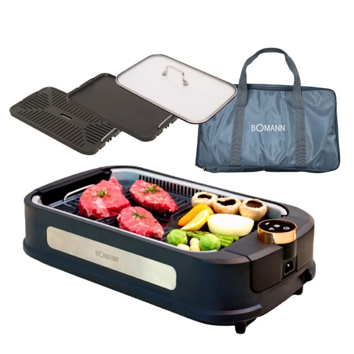 보만 연기 안나는 전기그릴 본체  그릴팬  볶음팬  유리뚜껑  전용 가방, 단품