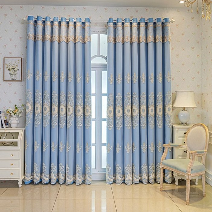 HAROO 아일렛형 유럽식 화려함 커튼 거실 암막 이중 고급  커튼 1+1