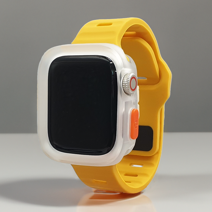스트랩케이스세트 올리스트 애플워치 실리콘 스트랩 케이스 세트 AW01, 옐로우