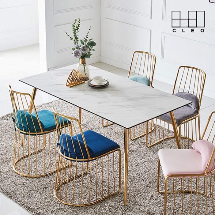 끌레오 펠리시아 8인용 대형 포세린 세라믹 골드 식탁 테이블 2000 CL239