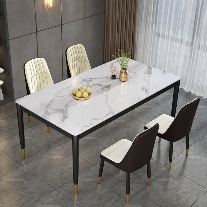 아우스 KC 대리석무늬 모던식탁세트 강화유리식탁 4인용 6인용 세트 북유럽풍 다이닝테이블 식탁세트의자 식탁의자세트, 식탁 화이트 의자 4개